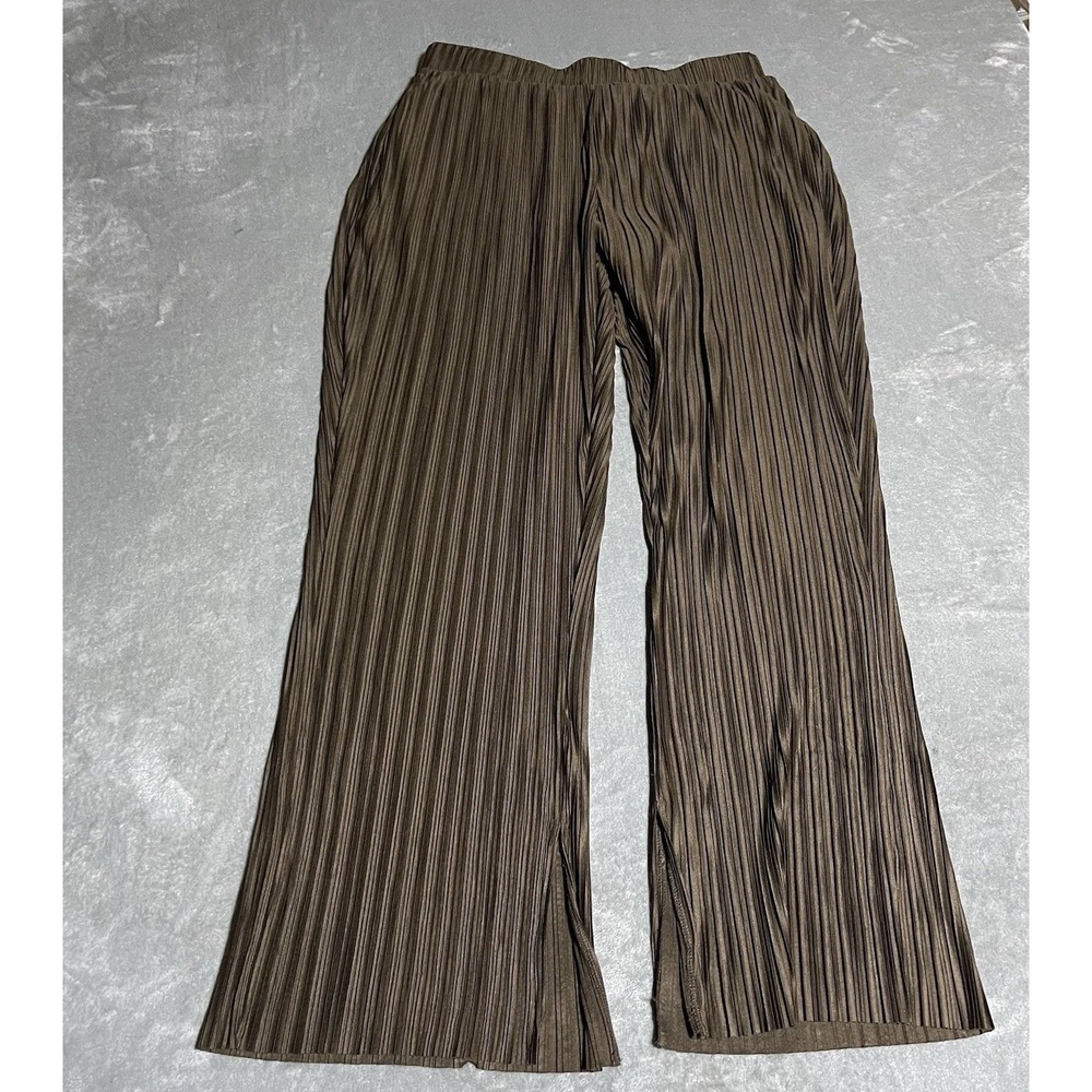 Kirious‎ Pants Womens Small Brown Large Pleated High Waisted Wide Leg Satin Slit
